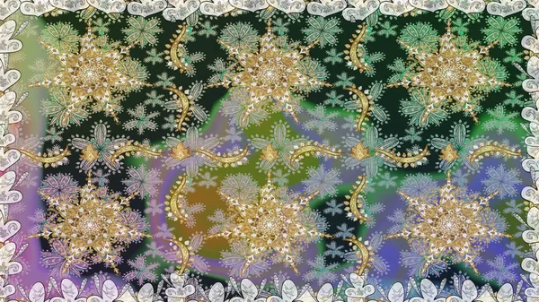 Tarafsız ve gri renklerdeki altın desenli altın elementler. Raster oryantal süs. Kusursuz altın desen.