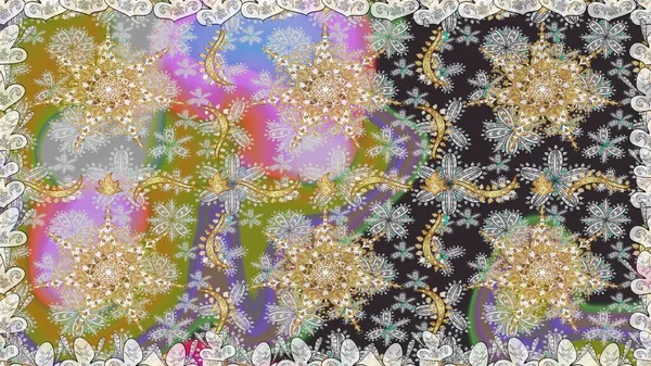 Raster altın desen. Raster illüstrasyonu. Kusursuz altın desenli bukleler. Doğu tarzı arabesk. Altın elementli gri ve nötr renkler.