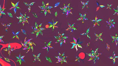 Sevimli çiçek raster deseni. Kahverengi ve mor renkli çiçekler. Sketch Colour Spring Theme eskiz kalıbı. Düz Çiçek Elementleri Tasarımı.