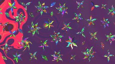 Çiçek izi. Mor ve mor renkli çiçekler suluboya stilinde. Suluboya çizim deseni.