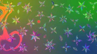 Moda baskıları için zarif bir şablon. Halk tarzı. Parlak renkli çiçekleri ve yeşil ve mavi renkli yaprakları olan harika bir çiçek deseni. Modern çiçek arkaplanı.