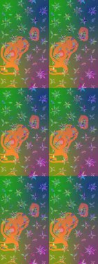 Yeşil ve mavi renkte çiçekler. Renkli Bahar Teması eskiz kalıbı. Düz Çiçek Elementleri Tasarımı. Sevimli çiçek raster deseni.