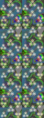 Raster Şirin kumaş deseni. Düz Çiçek Elementleri Tasarımı. Renkli Bahar Teması eskiz kalıbı. Eskiz klasiği.