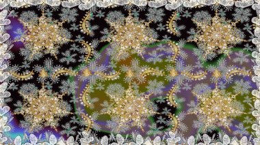 Altın elementli gri ve siyah renkler. Raster altın çiçek süsü brokar kumaş ve cam desenli. Kusursuz altın desen. Çiçek desenli altın metal..