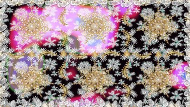 Tarafsız ve gri renklerde altın elementlerle kusursuz desen. Raster oryantal süs. Kusursuz altın desen.