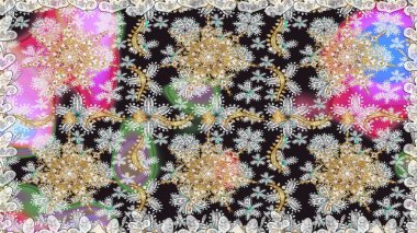 Kusursuz kıvırcık saçlar. Doğulu stil altın deseni gri ve nötr renklerde altın elementlerle donatır. Raster altın desen.