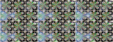 Raster illüstrasyonu. Gri ve yeşil renklerde altın sarısı desenler. Kusursuz damaske klasik altın desen. Tekrarlayan ögelerle soyut arkaplan Raster.