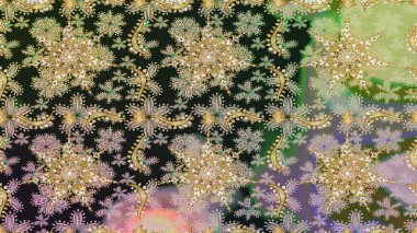 Kusursuz kraliyet lüksü, altın barok kumaş rengi. Altın antika ortaçağ dekoratifi, yapraklar ve gri ve nötr renklerde altın desenli süslemeleri olan pürüzsüz bir desen..