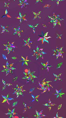 Düz Çiçek Elementleri Tasarımı. Mor ve yeşil renkli çiçekler. Renkli Bahar Teması eskiz kalıbı. Raster illüstrasyonunda çiçek deseni çizimi.