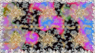 Damasko sorunsuz yinelenen arka plan. Altın çiçek süsleme Barok tarzı. Altın arka plan doku duvar kağıdı. Altın öğesi gri ve nötr renkler.