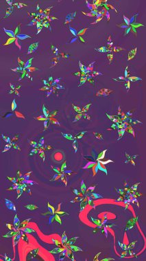 Düz Çiçek Elementleri Tasarımı. Renkli Bahar Teması eskiz kalıbı. Eskiz klasiği. Raster Şirin kumaş deseni.