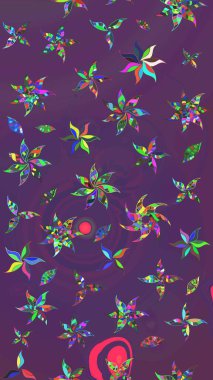 Mor ve mor renkli çiçekler. Raster illüstrasyonu. Robot resim. Şirin çiçek elementleri..