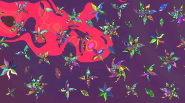 Çiçeksel çizim kalıbının yansıması. Vadinin çiçekleri mor ve pembe renklerde.