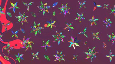 Çiçekli karalama şeklinde Raster çiçek deseni. Yumuşak, yaz çiçekleri kahverengi ve mor renklerde. Raster illüstrasyonu.