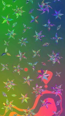 Raster düz çiçek çizim deseni. Yeşil ve mavi renkte çiçekler. Tasarım hediye paketi, tebrik kartları, posterler ve afiş tasarımı.