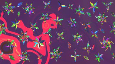 Raster çiçek izi. Çiçeksel mor ve pembe çizim deseni. Raster Yumuşak kumaş deseni. Klasik taslak çizimi.