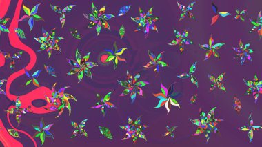 Tropik çiçekler. Gömlek, arka plan modelini çiz. Mor ve mor renkte çiçekler.