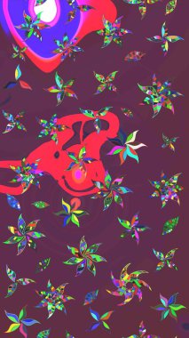 Raster illüstrasyonundaki çiçek desenli çizim. Kahverengi ve mor renkte çiçekler.