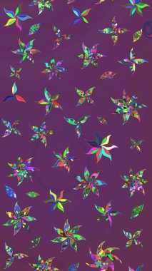 Hediye ambalaj kağıdı, tebrik kartları, posterler ve pankart tasarımı. Mor ve yeşil renkli çiçekler. Raster düz çiçek çizim deseni.