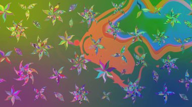 Raster deseni. Küçük çiçekte güzel bir desen var. -yeşil ve mavi çiçekler. Doğa. Çiçek kolajı. Çiçek kompozisyonu. Çiçek arka planı.