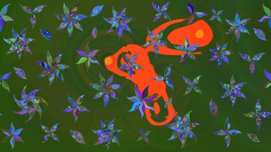 Yeşil ve mavi renkte manzaralı çiçek deseni. Çiçek kompozisyonu, el boyası, hassas şablon. Üst manzara, yumuşak stil. Sevgililer günü ve tebrik kartı konsepti için şık bir davet.