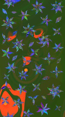 Raster Illustrasyon 'daki Çiçek Deseni' nin son moda çizimi. Güzel kumaş deseni. Renkli Yaz Temalı eskiz kalıbı. Düz Çiçek Elementleri Tasarımı.