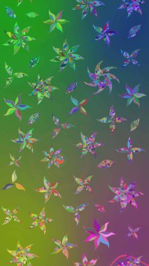 Yumuşak, bahar çiçekleri yeşil ve mavi renklerde. Yaprak ve çiçeklerin suluboya resimleri, yeşil ve mavi renkler üzerine çizimler. Raster illüstrasyonu.