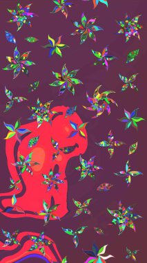 Kumaş desenli papatya çiçeği detayı. Kahverengi ve pembe renkte çiçekler.