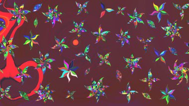 Motley illüstrasyonu. Küçük renkli çiçekler. Küçük çiçekte güzel bir desen. Moda baskıları için zarif bir şablon. Çiçekli bahar çiçekleri. Çizim.