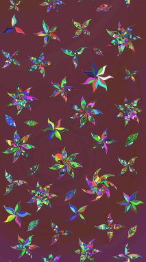 Kahverengi ve yeşil renkli çiçekler. Raster illüstrasyonu. Çiçek desenli eskiz, vuruşlar, sıçramalar, yaz çiçekleri..