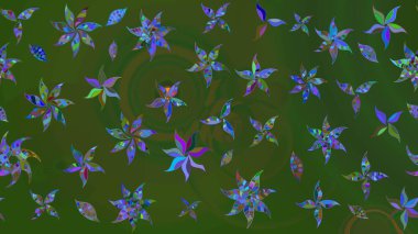 Tropik çiçek desenleri. Raster illüstrasyonu. Yeşil ve mavi renkte çiçekler.