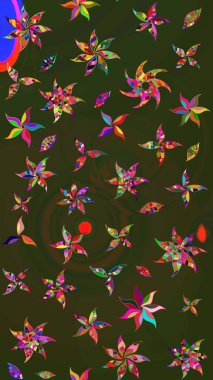 Raster çiçek izi. Çiçek yeşili ve gri çizim deseni. Klasik taslak çizimi.