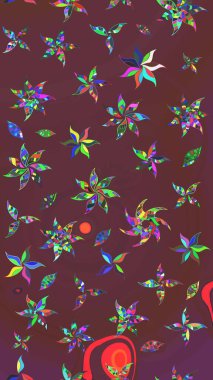 Vadinin çiçekleri kahverengi ve yeşil renklerde. Soyut etnik raster çizim kalıbı. Çiçekler..