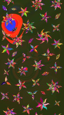 Şirin çiçek elementleri. Taslak desenli, modaya uygun kumaş deseni. Düz Çiçek Elementleri Tasarımı. Raster illüstrasyonu. Renkli Bahar Teması çizim şablonu.