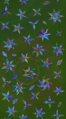 Güzel çiçek deseni. Yeşil ve mavi renkte çiçekler. Renkli Bahar Teması eskiz kalıbı. Düz Çiçek Elementleri Tasarımı.