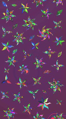 Raster illüstrasyonundaki çiçek desenli çizim. Suluboya tarzında mor ve yeşil renkte çiçekler.