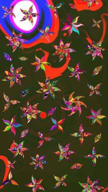 Klasik çiçek tasarımı elementleri. Raster illüstrasyonu. Gri ve yeşil kıvırcık çiçekler Gri ve yeşil renklerde.