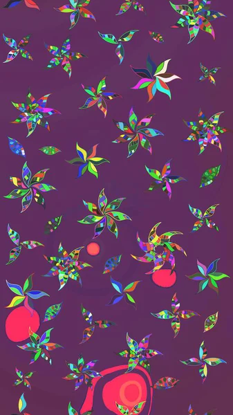 Mor ve yeşil renklerde. Raster deseni. Raster illüstrasyonu. Soyut çiçek çizim kalıbı arka planı. Küçük çiçekte sevimli çiçek deseni var..