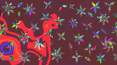 Kahverengi ve kırmızı renkte çiçekler. Gömlek, arka plan modelini çiz. Tropik çiçekler.