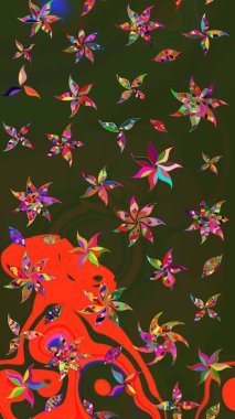 Yeşil ve gri renkli çiçekler. Raster illüstrasyonunda çiçek deseni çizimi.