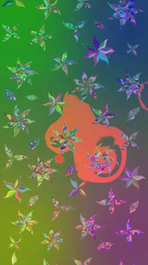 Raster illüstrasyonu. Çiçek süslemeli çizim deseni. Yeşil ve mavi renkte çiçekler.