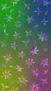 Raster illüstrasyonundaki çiçek desenli çizim. Yeşil ve mavi renkte çiçekler.