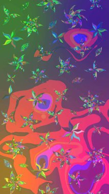 Pembe ve yeşil renkli Asya tekstili. Raster illüstrasyonu. Çiçek desenini çiz.