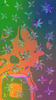 Yeşil ve mavi renkte güzel çiçekler, suluboya desenli, duvar kağıdı, kart ya da kumaş için fayanslı eskizler. Raster..