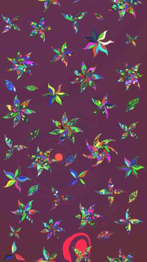 3D çiçekler, eskiz. Raster illüstrasyonu. Kahverengi ve mor renklerde.