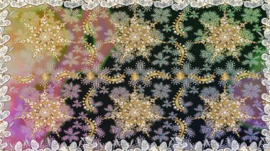 Raster oryantal süs. Gri ve nötr renklerde altın desenler ve altın elementler. Barok tarzında kusursuz bir doğulu süsü. Geleneksel klasik altın desen.