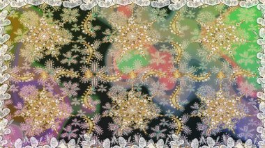 Klasik klasik klasik arka plan. Tarafsız ve gri renklerde altın elementlerle kusursuz desen. Kusursuz klasik raster altın desenli. Geleneksel oryantasyon süsü. Raster illüstrasyonu.