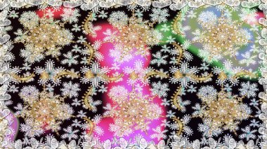 Süslü raster dekorasyonu. Lüks, kraliyet ve Viktorya dönemi konsepti. Tarafsız ve siyah renklerde altın element. Tarafsız ve siyah yerine altın rengi klasik barok çiçekli desenler..