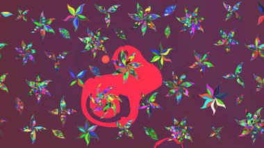 Kahverengi ve mor renkli bitkilerden oluşan parlak çiçekli çizim deseni.