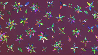Raster illüstrasyonundaki çiçek desenli çizim. Çiçekler suluboya tarzında kahverengi ve mor renkte.